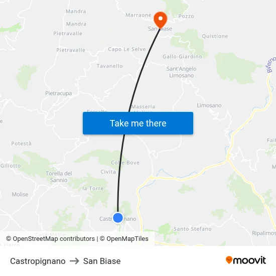 Castropignano to San Biase map