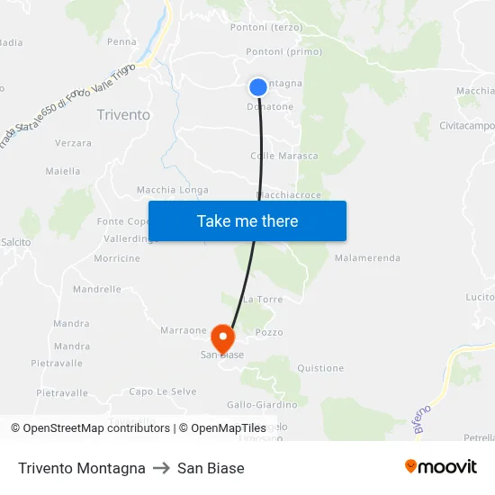 Trivento Mountain to San Biase map