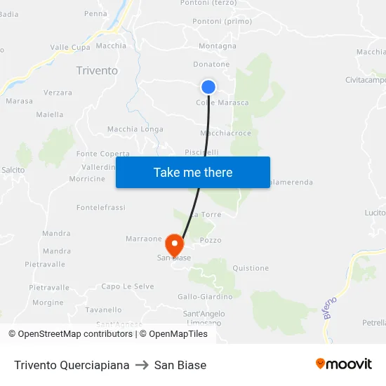 Trivento Querciapiana to San Biase map