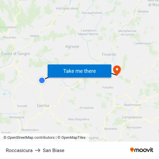 Roccasicura to San Biase map