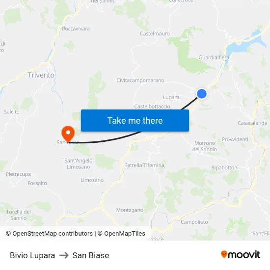 Bivio Lupara to San Biase map