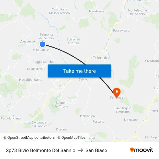SP73 Belmonte Del Sannio Junction to San Biase map