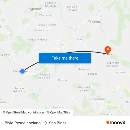 Pescolanciano Junction to San Biase map