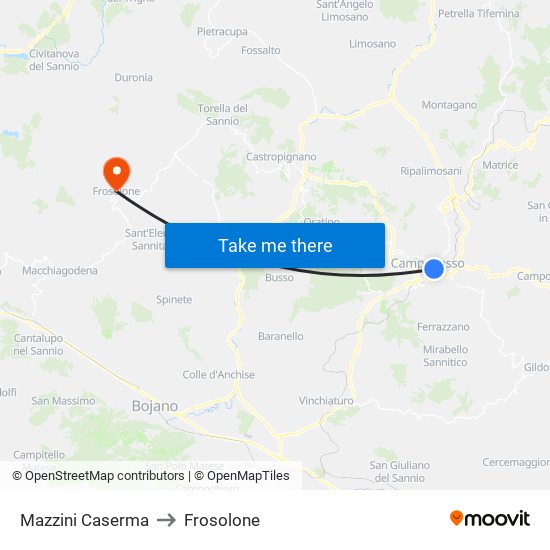 Mazzini Caserma to Frosolone map