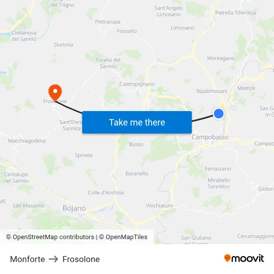 Monforte to Frosolone map