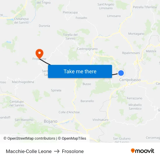 Macchie-Colle Leone to Frosolone map