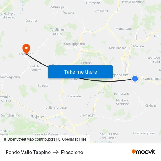 Tappino Valley Bottom to Frosolone map