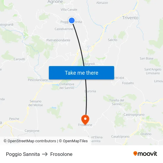 Poggio Sannita to Frosolone map