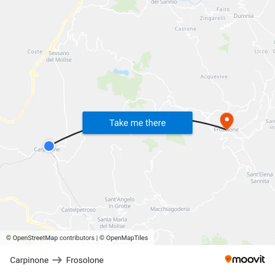 Carpinone to Frosolone map