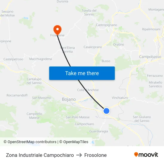 Zona Industriale Campochiaro to Frosolone map