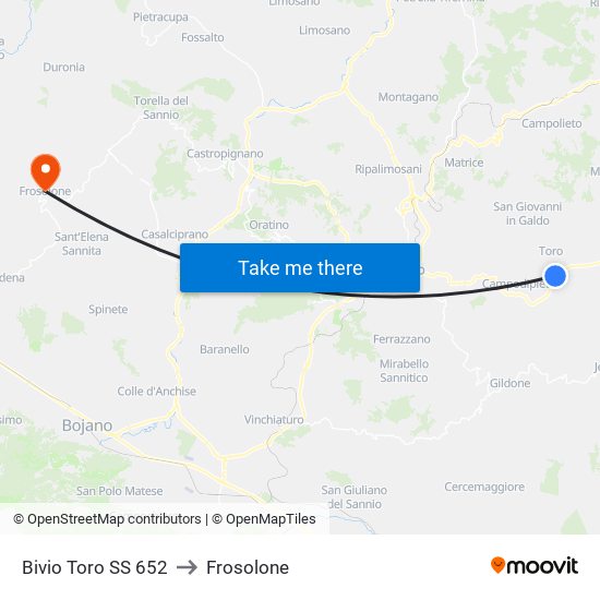 Bivio Toro SS 652 to Frosolone map