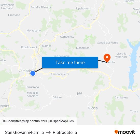 San Giovanni-Famila to Pietracatella map