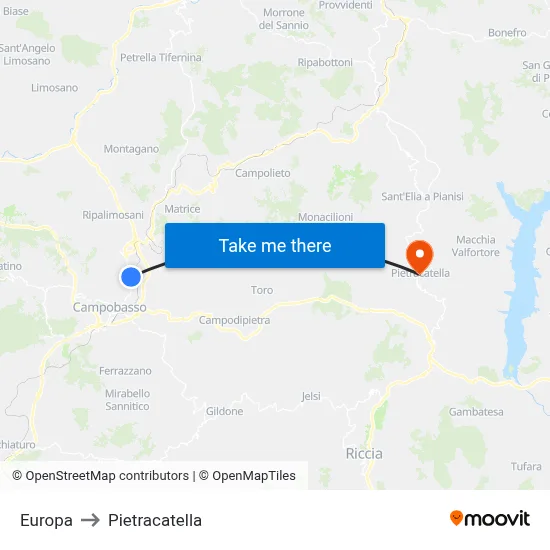 Europa 2 to Pietracatella map