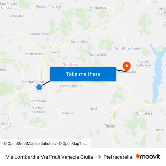 Via Lombardia-Via Friuli Venezia Giulia to Pietracatella map