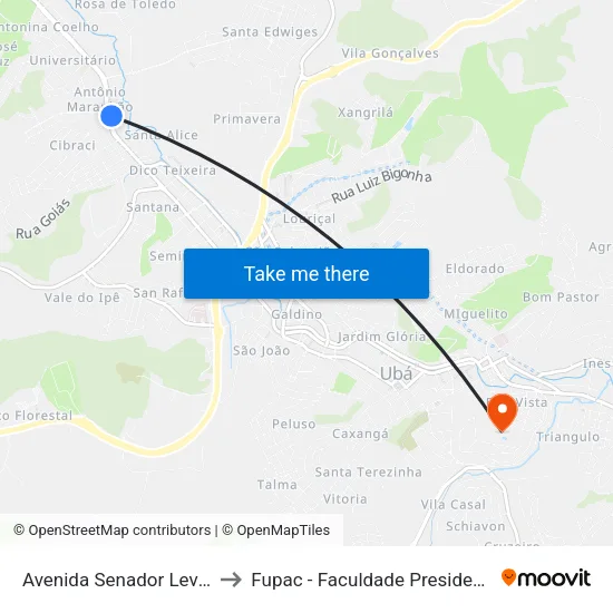 Avenida Senador Levindo Coelho / Fórum to Fupac - Faculdade Presidente Antônio Carlos De Ubá map