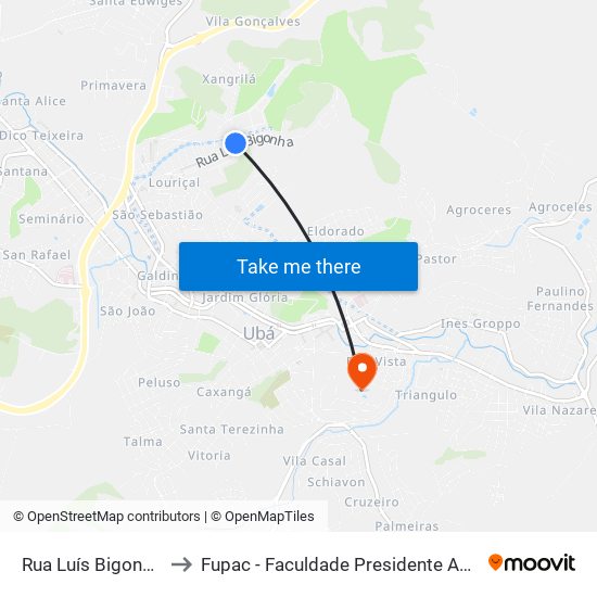 Rua Luís Bigonha/Paropas to Fupac - Faculdade Presidente Antônio Carlos De Ubá map