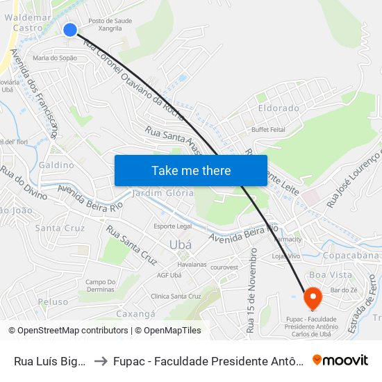 Rua Luís Bigonha 27 to Fupac - Faculdade Presidente Antônio Carlos De Ubá map