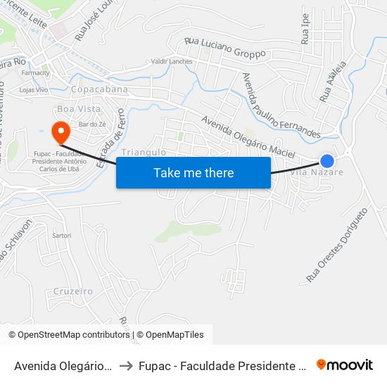 Avenida Olegário Maciel, 1448 to Fupac - Faculdade Presidente Antônio Carlos De Ubá map