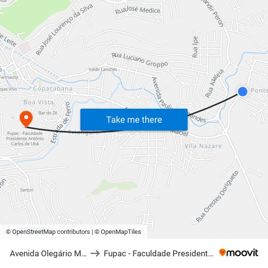 Avenida Olegário Maciel, 2036-2052 to Fupac - Faculdade Presidente Antônio Carlos De Ubá map