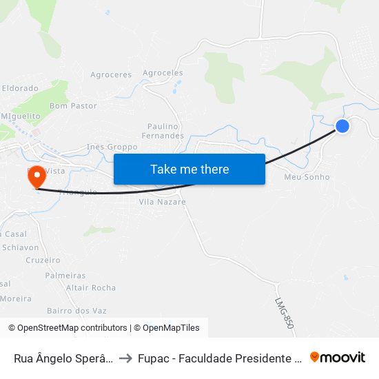 Rua Ângelo Sperândio, 760-874 to Fupac - Faculdade Presidente Antônio Carlos De Ubá map