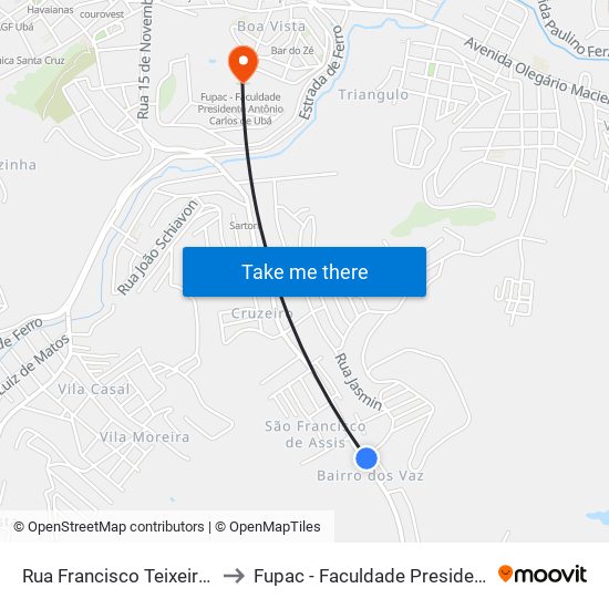 Rua Francisco Teixeira De Abreu, 860-1570 to Fupac - Faculdade Presidente Antônio Carlos De Ubá map
