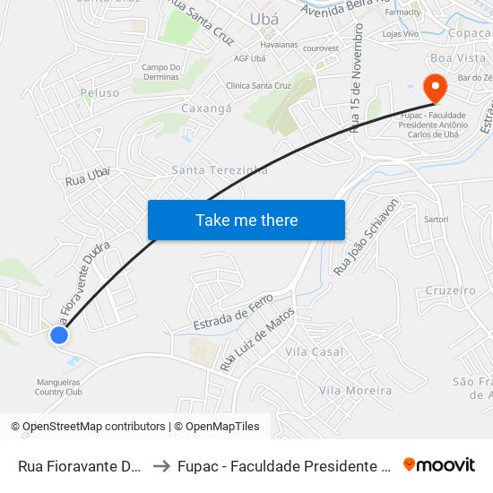 Rua Fioravante Druda, 213-299 to Fupac - Faculdade Presidente Antônio Carlos De Ubá map