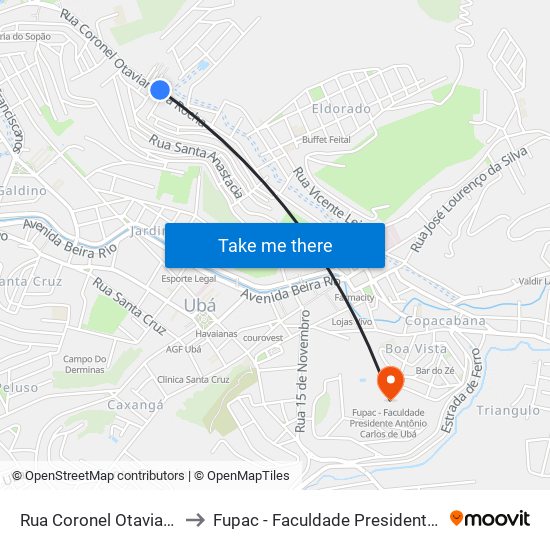 Rua Coronel Otaviano Da Rocha, 918 to Fupac - Faculdade Presidente Antônio Carlos De Ubá map