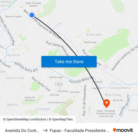 Avenida Do Contôrno, 166-306 to Fupac - Faculdade Presidente Antônio Carlos De Ubá map