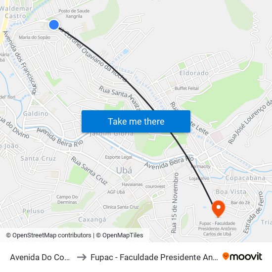 Avenida Do Contôrno, 104 to Fupac - Faculdade Presidente Antônio Carlos De Ubá map