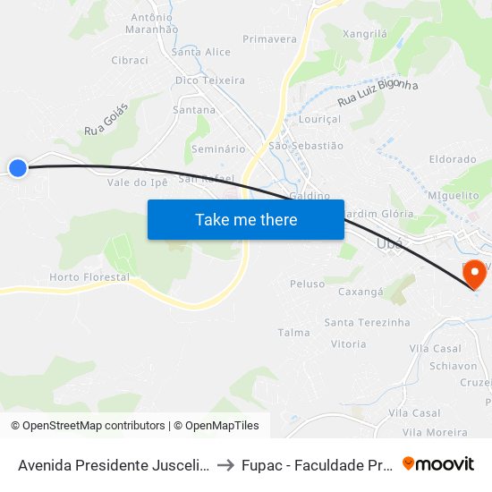 Avenida Presidente Juscelino Kubitscheck De Oliveira, 2382-2416 to Fupac - Faculdade Presidente Antônio Carlos De Ubá map