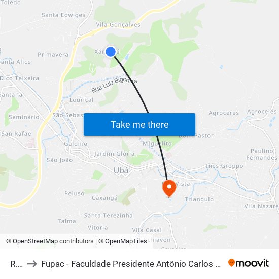 R. C to Fupac - Faculdade Presidente Antônio Carlos De Ubá map