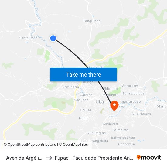 Avenida Argélia, 170-230 to Fupac - Faculdade Presidente Antônio Carlos De Ubá map