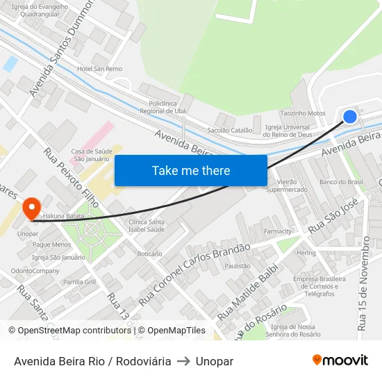 Avenida Beira Rio / Rodoviária to Unopar map
