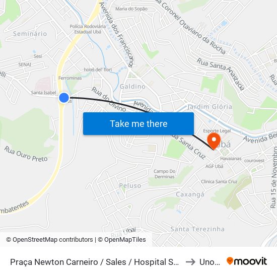 Praça Newton Carneiro / Sales / Hospital Santa Isabel to Unopar map