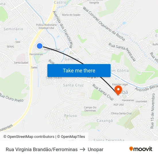 Rua Virgínia Brandão/Ferrominas to Unopar map