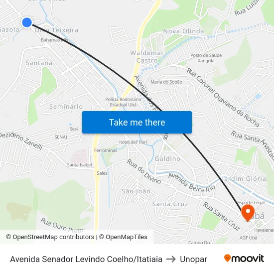 Avenida Senador Levindo Coelho/Itatiaia to Unopar map