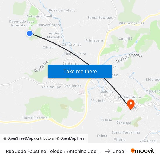Rua João Faustino Tolêdo / Antonina Coelho to Unopar map