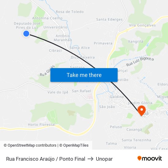 Rua Francisco Araújo / Ponto Final to Unopar map