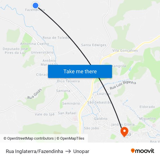 Rua Inglaterra/Fazendinha to Unopar map
