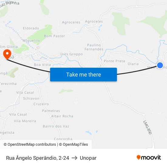 Rua Ângelo Sperândio, 2-24 to Unopar map