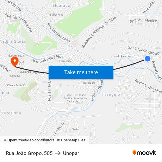Rua João Gropo, 505 to Unopar map