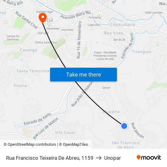 Rua Francisco Teixeira De Abreu, 1159 to Unopar map