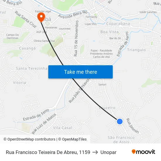 Rua Francisco Teixeira De Abreu, 1159 to Unopar map