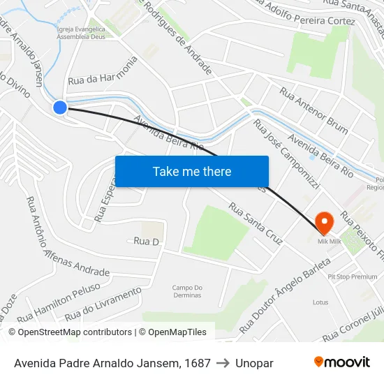 Avenida Padre Arnaldo Jansem, 1687 to Unopar map