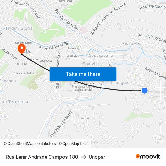 Rua Lenir Andrade Campos 180 to Unopar map