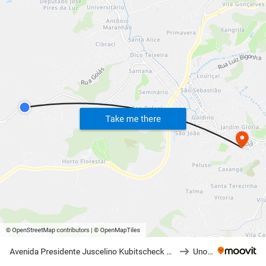 Avenida Presidente Juscelino Kubitscheck De Oliveira/Ufa to Unopar map