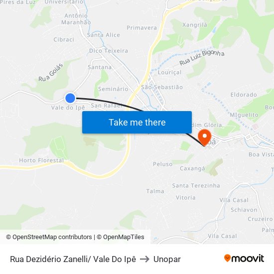 Rua Dezidério Zanelli/ Vale Do Ipê to Unopar map