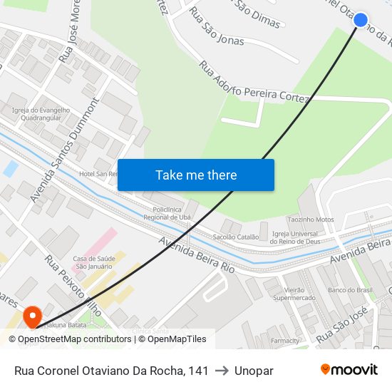 Rua Coronel Otaviano Da Rocha, 141 to Unopar map