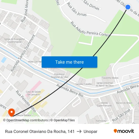 Rua Coronel Otaviano Da Rocha, 141 to Unopar map