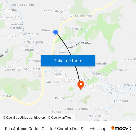 Rua Antônio Carlos Calafa / Camillo Dos Santos to Unopar map